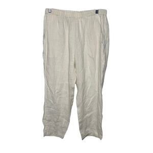 Flax by Jeanne Engelhart Cream Linen Pants Elastic Waist Pull On Cropped Size M